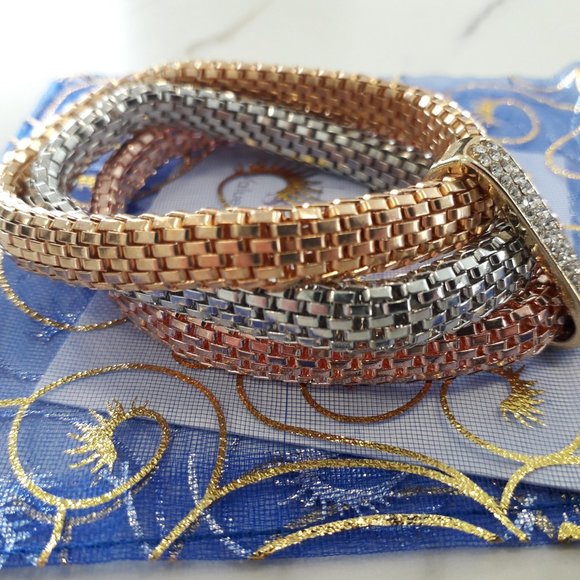 NWOT - DAZZLING COSTUME JEWELLERY TRI-COLOR FLEX BRACELET - Picture 2 of 3